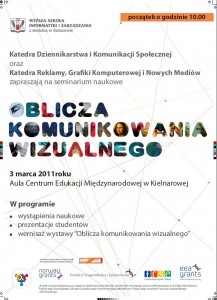 Plakat Semianarium "Oblicza komunikowania wizualnego" 3 marca Kielnarowa